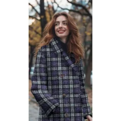 Tissu Bouclette Manteau Tartan lavande foncé