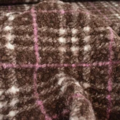 Tissu Bouclette Manteau Tartan Chocolat et rose