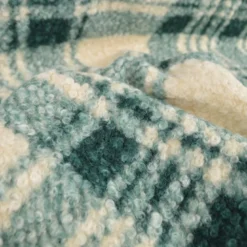 Tissu Bouclette Manteau Tartan Vert & Écru