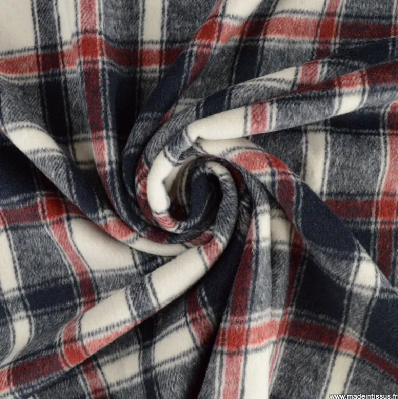 Tissu caban brossé à carreaux bleu marine - oeko tex