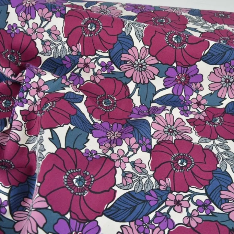 Tissu Canva Kokka Jambo Oxford motif Plum Floral