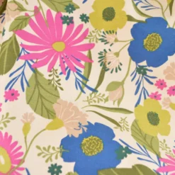 Tissu canva Loricette type bachette motif fleurs bleues et roses fond écru