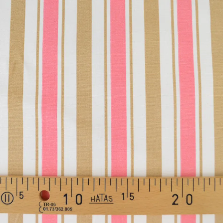 Tissu canva lydia type bachette motif rayures roses et camel