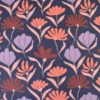Tissu canva Marjorie type bachette motif fleurs roses fond bleu marine