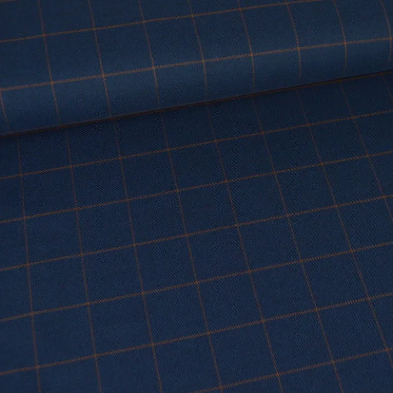 Tissu à carreaux Bleu marine et camel