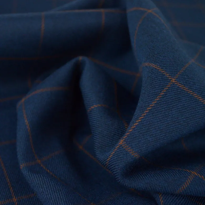 Tissu à carreaux Bleu marine et camel