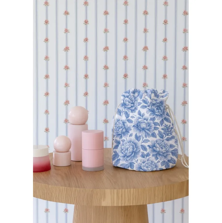Tissu Cobalt en coton motif fleurs bleues fond blanc - OEKO TEX