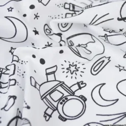 Tissu à colorier Cosmicolo motifs fusée, planète et cosmonaute - Oeko tex