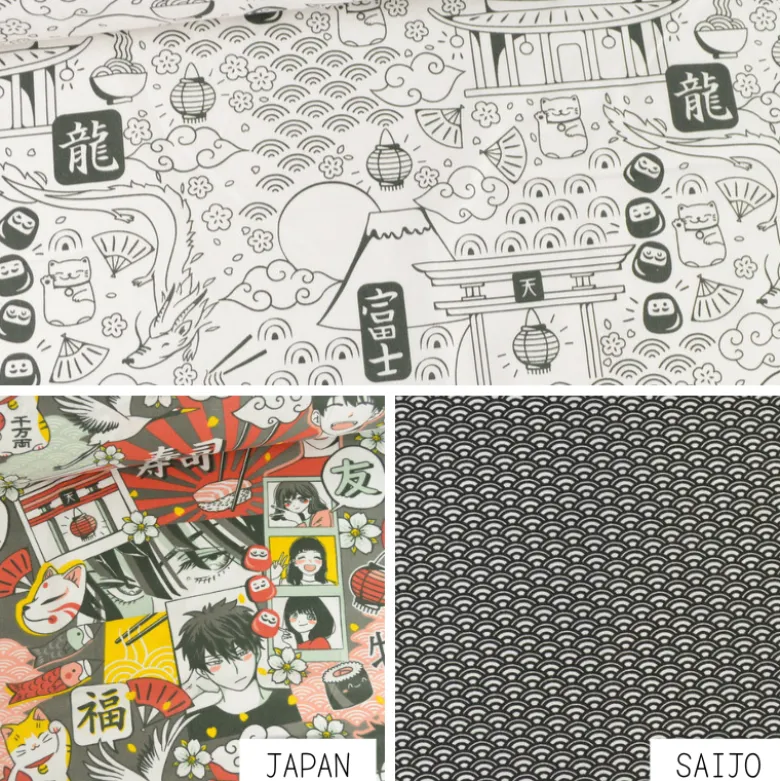 Tissu à colorier Domosan motifs japonais - OEKO TEX