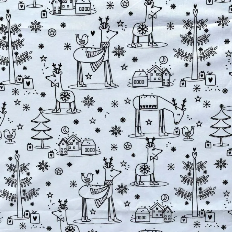 Tissu à colorier Hansen motifs rênes de Noël et sapins - OEKO TEX
