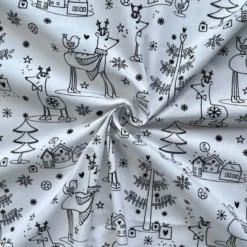 Tissu à colorier Hansen motifs rênes de Noël et sapins - OEKO TEX