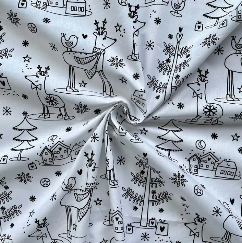 Tissu à colorier Hansen motifs rênes de Noël et sapins - OEKO TEX
