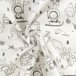 Tissu à colorier Icycolo motifs igloos et pingouins - OEKO TEX