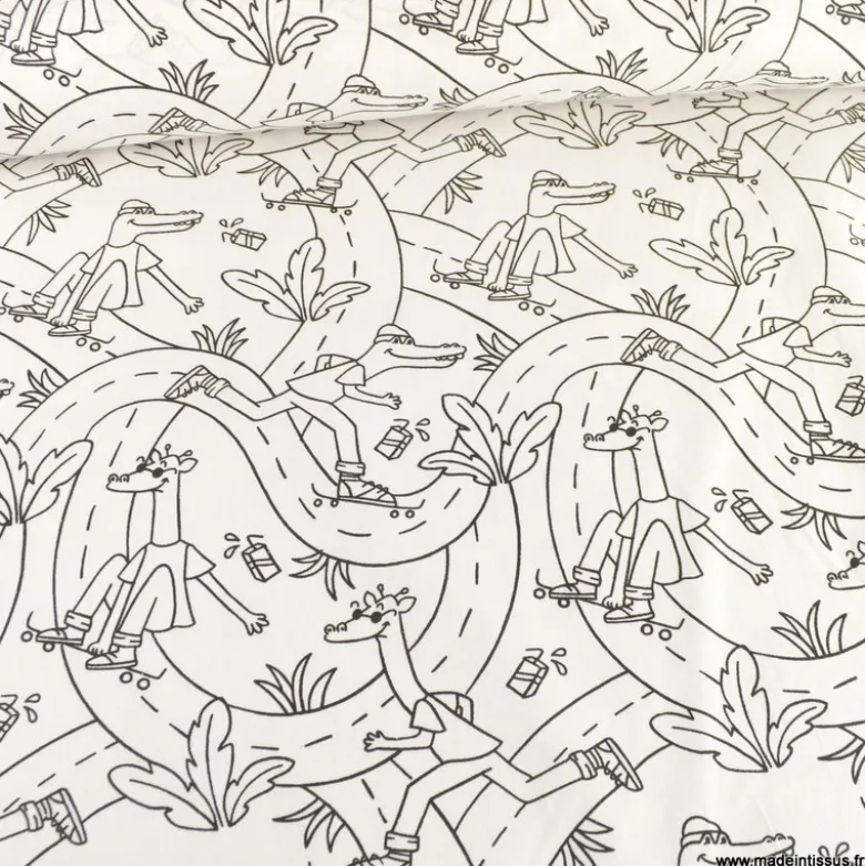 Tissu à colorier Skate motifs crocodiles et girafes - OEKO TEX