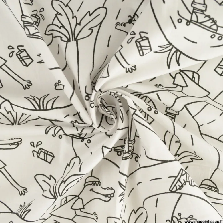 Tissu à colorier Skate motifs crocodiles et girafes - OEKO TEX