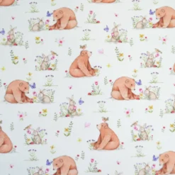 Tissu coton Agaric motif ours et lapins fond blanc - OEKO TEX