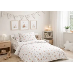 Tissu coton Agaric motif ours et lapins fond blanc - OEKO TEX