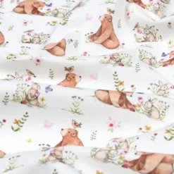Tissu coton Agaric motif ours et lapins fond blanc - OEKO TEX