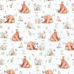 Tissu coton Agaric motif ours et lapins fond blanc - OEKO TEX