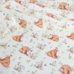 Tissu coton Agaric motif ours et lapins fond blanc - OEKO TEX