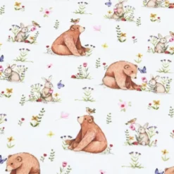 Tissu coton Agaric motif ours et lapins fond blanc - OEKO TEX