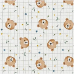 Tissu coton Albert – carreaux & têtes d’ours fond blanc