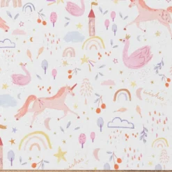 Tissu coton Anamika motif licornes et arc en ciel fond blanc - OEKO TEX