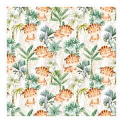 Tissu coton Andy Tiger - Motif Tigre et feuillage exotique