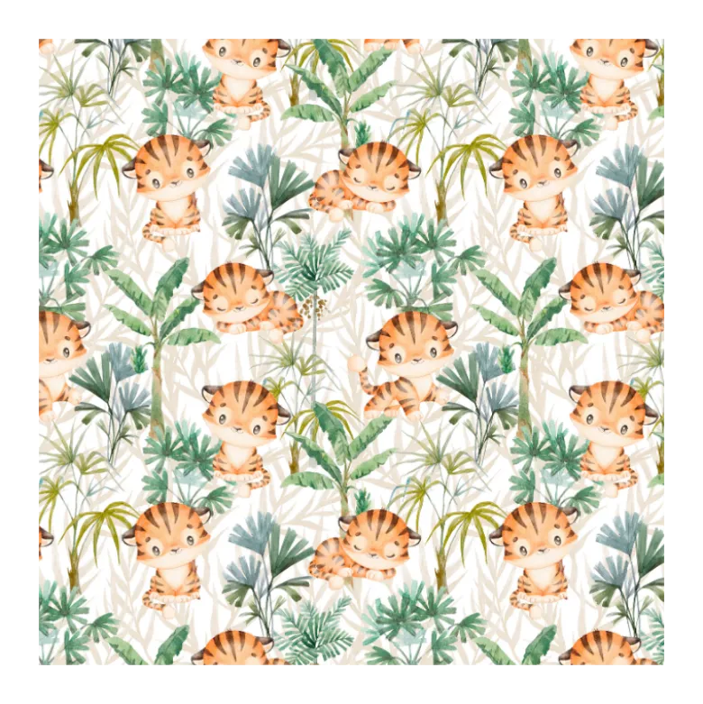 Tissu coton Andy Tiger - Motif Tigre et feuillage exotique