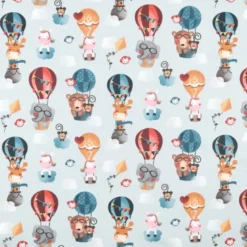 Tissu coton Baby motif animaux et montgolfières fond ciel - OEKO TEX