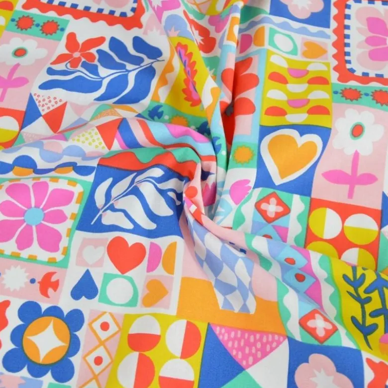 Tissu coton Bimba graphique fond Blanc - OEKO TEX