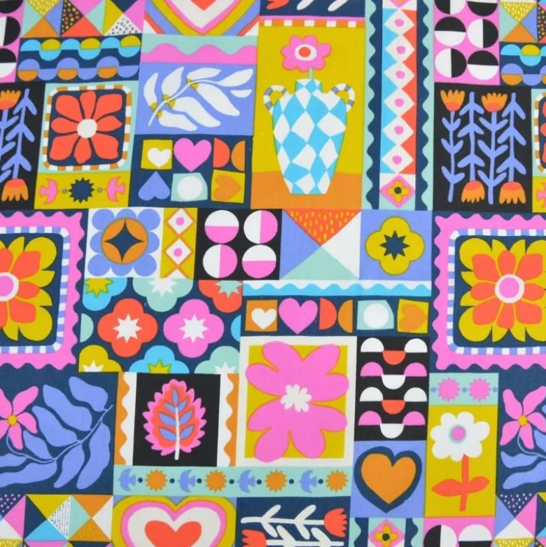 Tissu coton Bimba graphique fond noir - OEKO TEX