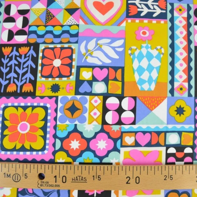 Tissu coton Bimba graphique fond noir - OEKO TEX