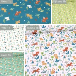 Tissu coton Bio Djikene motifs Toucans fond guacamole -OEKO TEX