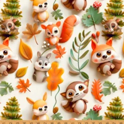 Tissu coton Bosqui façon 3D - Motif animaux de la forêt