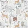 Tissu coton Brocéliande – animaux de la forêt fond blanc -OEKO TEX