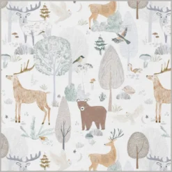 Tissu coton Brocéliande – animaux de la forêt fond blanc -OEKO TEX