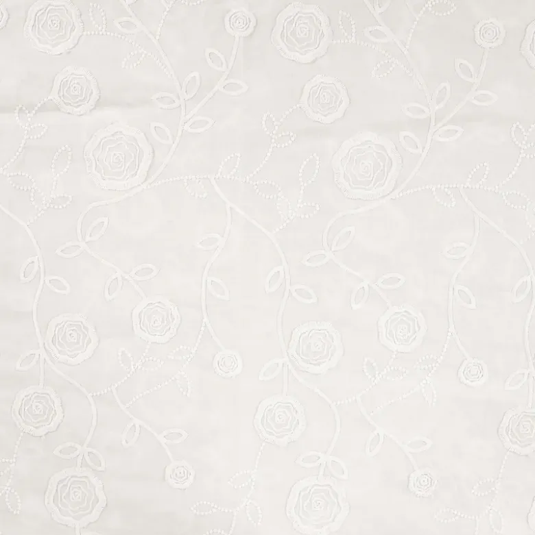 Tissu coton brodé blanc Joséline motif fleurs