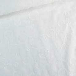 Tissu coton brodé blanc Joséline motif fleurs