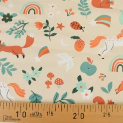 Tissu coton Cassiopée - Motif animaux et licornes fond Crème
