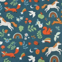 Tissu coton Cassiopée - Motif animaux et licornes fond pétrole