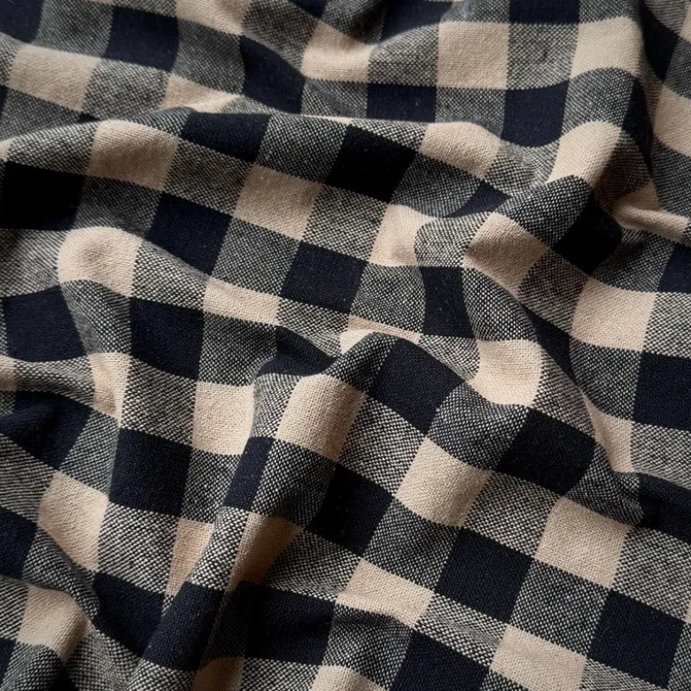 Tissu coton Celestin à grands carreaux Vichy Lin et Noir