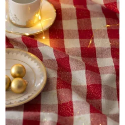 Tissu coton Celestin Lurex doré à grands carreaux Vichy rouge et blanc