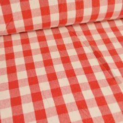 Tissu coton Celestin Lurex doré à grands carreaux Vichy rouge et blanc