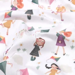 Tissu coton Cervolant motif fillettes et chats fond blanc - OEKO TEX
