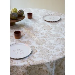 Tissu coton Ceylan Aspect Lin motif fleurs Peanut