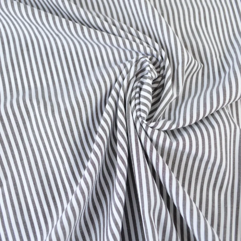 Tissu coton chambray à rayures chocolat - OEKO TEX