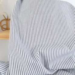 Tissu coton chambray à rayures chocolat - OEKO TEX