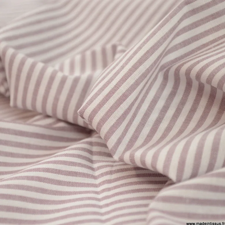 Tissu coton chambray à rayures - Mauve - OEKO TEX