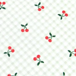 Tissu coton Cherries motif cerises fond vichy vert